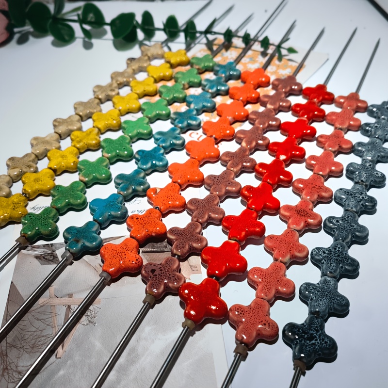 12pcs Colorful Large Hole Ceramic Cross Beads for DIY Jewelry